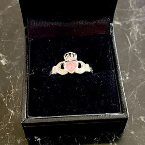 Real Silver Claddagh ring with pink stone